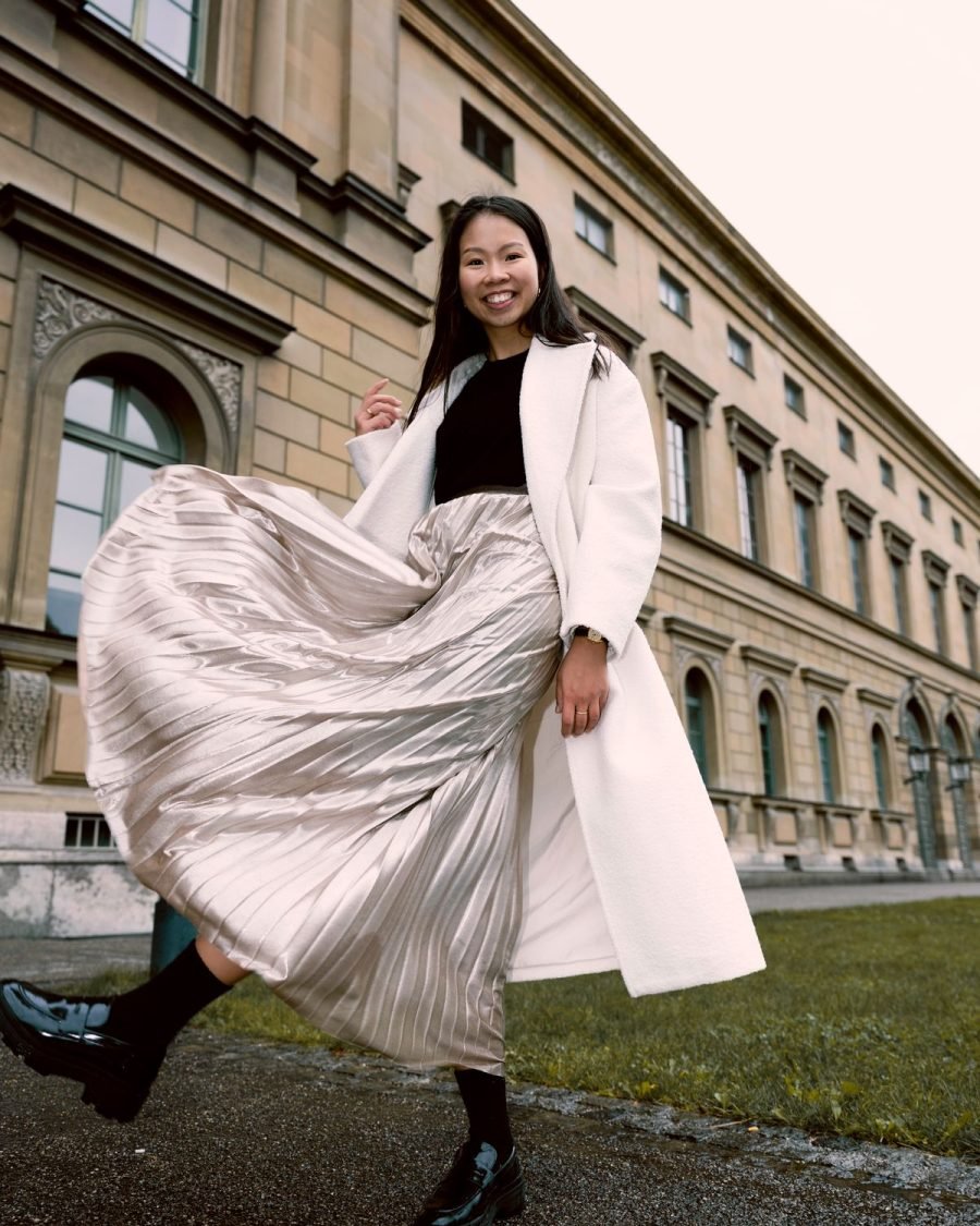 Marlowe Pleated Midi Skirt — Look 1